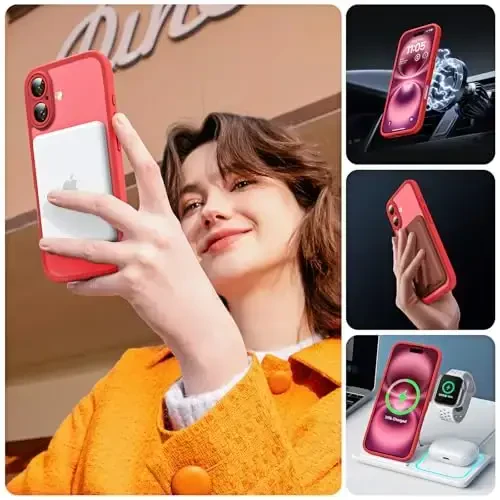 TOCOL Magnetic for 16 Red Case, Upgraded Full Camera Protection, Compatible with Magsafe, Drop Protection, Translucent Matte Back Bumper Phone Cover 6.1-Inch (Red) - 6