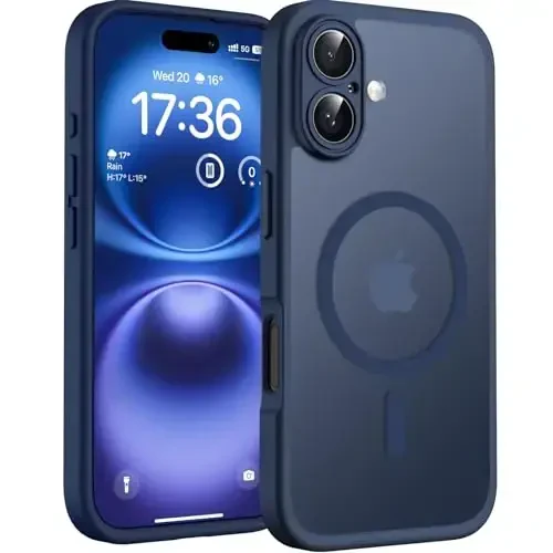 TOCOL Magnetic for 16 Blue Case, Upgraded Full Camera Protection, Compatible with Magsafe, Drop Protection, Translucent Matte Back Bumper Phone Cover 6.1-Inch（Blue） - 1