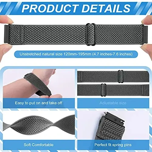 Relting Compatible with 16mm 18mm 19mm 20mm 22mm 24mm Watch Bands Quick Release Replacement Wristband,Adjustable Stretchy Nylon Solo Loop Straps Fabric Braided Sport Elastic Bands for Men Women - MODAZONE (1)