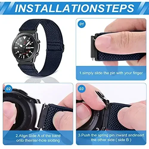 Relting Compatible with 16mm 18mm 19mm 20mm 22mm 24mm Watch Bands Quick Release Replacement Wristband,Adjustable Stretchy Nylon Solo Loop Straps Fabric Braided Sport Elastic Bands for Men Women - 3