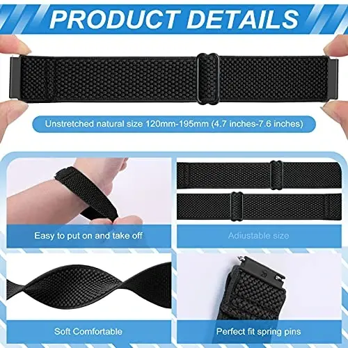 Relting Compatible with 16mm 18mm 19mm 20mm 22mm 24mm Watch Bands Quick Release Replacement Wristband,Adjustable Stretchy Nylon Solo Loop Straps Fabric Braided Sport Elastic Bands for Men Women - MODAZONE (1)