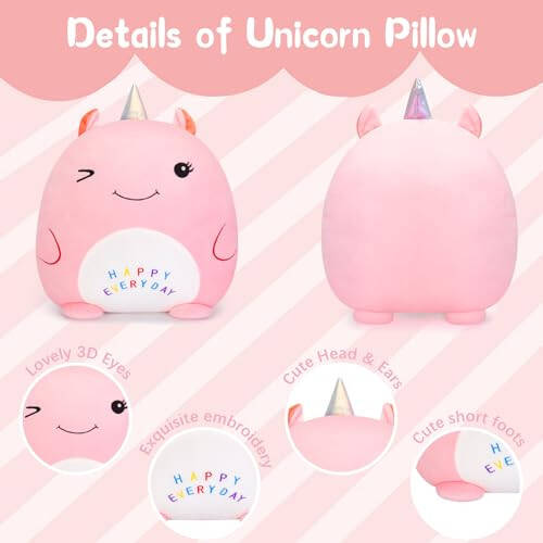 16’’ Unicorn Plush Toy, Unicorn Plush Stuffed Animal Pillow, Cute Plushies Pillow for Girls, Soft Plush Toy, Cartoon Hugging Pillow,Sleeping Pillow, Plush Gifts for Girls, Pink - 44