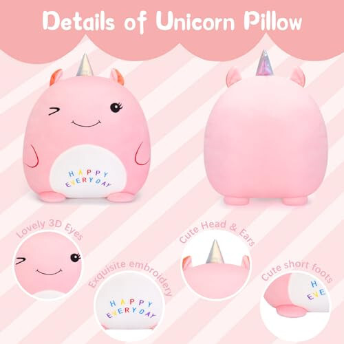 16’’ Unicorn Plush Toy, Unicorn Plush Stuffed Animal Pillow, Cute Plushies Pillow for Girls, Soft Plush Toy, Cartoon Hugging Pillow,Sleeping Pillow, Plush Gifts for Girls, Pink - 30