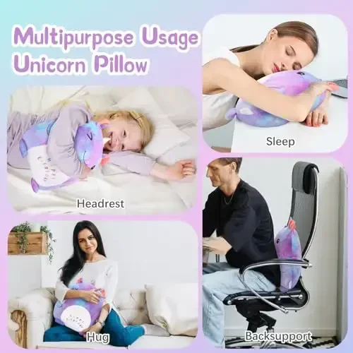 16’’ Unicorn Plush Toy, Unicorn Stuffed Animal Pillow, Cute Plushies Pillow for Girls, Soft Plush Toy Pillow for Hugging, Sleeping, Plush Gifts for Girls, Colorful-Purple - 7