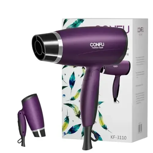 1600W Compact Small Hair Dryer Lightweight, CONFU Portable Quiet Blow Dryers with Folding Handle Ceramic Tourmaline Hair Dryer for Travel, Diffuser HairDryer, Purple - 1