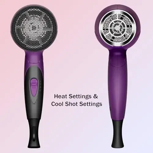 1600W Compact Small Hair Dryer Lightweight, CONFU Portable Quiet Blow Dryers with Folding Handle Ceramic Tourmaline Hair Dryer for Travel, Diffuser HairDryer, Purple - 4