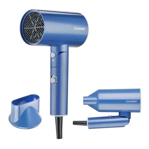 1600W Small Foldable Travel Hair Dryer, Blue | Fast Drying Compact Blow Dryer with Concentrator and Cool Shot - 1