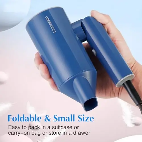 1600W Small Foldable Travel Hair Dryer, Blue | Fast Drying Compact Blow Dryer with Concentrator and Cool Shot - 2