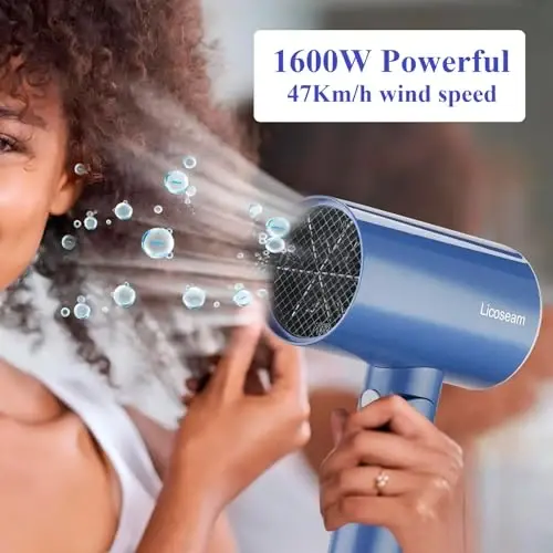 1600W Small Foldable Travel Hair Dryer, Blue | Fast Drying Compact Blow Dryer with Concentrator and Cool Shot - 4