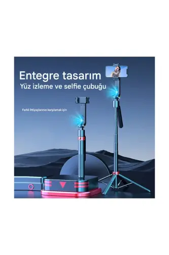 163CM Selfie Gimbal 360° Otomatik Dönme Tripod AI İzleme Çekim Quadrapod Cep Telefon Sabitleyici - C17 
