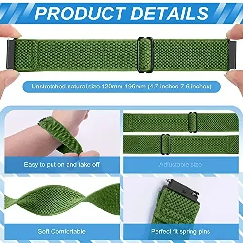 Relting Compatible with 16mm 18mm 19mm 20mm 22mm 24mm Watch Bands Quick Release Replacement Wristband,Adjustable Stretchy Nylon Solo Loop Straps Fabric Braided Sport Elastic Bands for Men Women - MODAZONE (1)