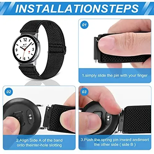 Relting Compatible with 16mm 18mm 19mm 20mm 22mm 24mm Watch Bands Quick Release Replacement Wristband,Adjustable Stretchy Nylon Solo Loop Straps Fabric Braided Sport Elastic Bands for Men Women - 3