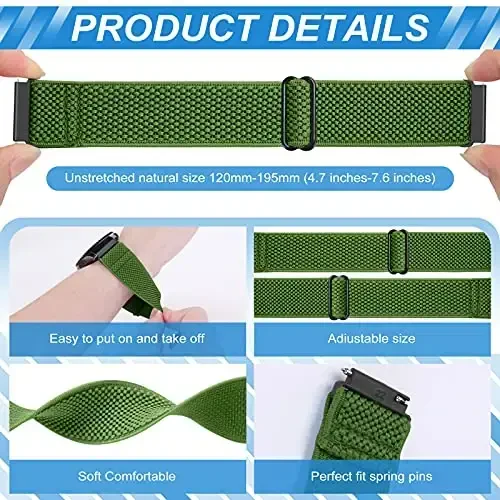 Relting Compatible with 16mm 18mm 19mm 20mm 22mm 24mm Watch Bands Quick Release Replacement Wristband,Adjustable Stretchy Nylon Solo Loop Straps Fabric Braided Sport Elastic Bands for Men Women - 2