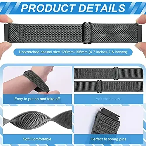 Relting Compatible with 16mm 18mm 19mm 20mm 22mm 24mm Watch Bands Quick Release Replacement Wristband,Adjustable Stretchy Nylon Solo Loop Straps Fabric Braided Sport Elastic Bands for Men Women - 2