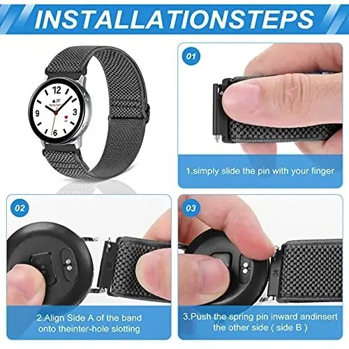 Relting Compatible with 16mm 18mm 19mm 20mm 22mm 24mm Watch Bands Quick Release Replacement Wristband,Adjustable Stretchy Nylon Solo Loop Straps Fabric Braided Sport Elastic Bands for Men Women - 3