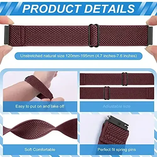 Relting Compatible with 16mm 18mm 19mm 20mm 22mm 24mm Watch Bands Quick Release Replacement Wristband,Adjustable Stretchy Nylon Solo Loop Straps Fabric Braided Sport Elastic Bands for Men Women - MODAZONE (1)