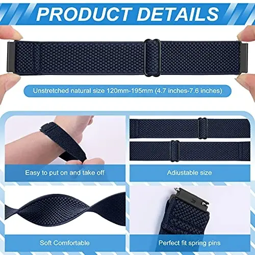 Relting Compatible with 16mm 18mm 19mm 20mm 22mm 24mm Watch Bands Quick Release Replacement Wristband,Adjustable Stretchy Nylon Solo Loop Straps Fabric Braided Sport Elastic Bands for Men Women - 2