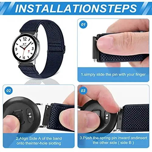 Relting Compatible with 16mm 18mm 19mm 20mm 22mm 24mm Watch Bands Quick Release Replacement Wristband,Adjustable Stretchy Nylon Solo Loop Straps Fabric Braided Sport Elastic Bands for Men Women - 3