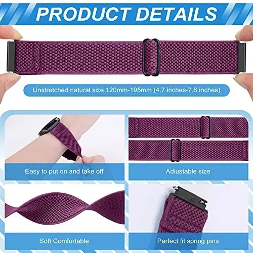 Relting Compatible with 16mm 18mm 19mm 20mm 22mm 24mm Watch Bands Quick Release Replacement Wristband,Adjustable Stretchy Nylon Solo Loop Straps Fabric Braided Sport Elastic Bands for Men Women - 2