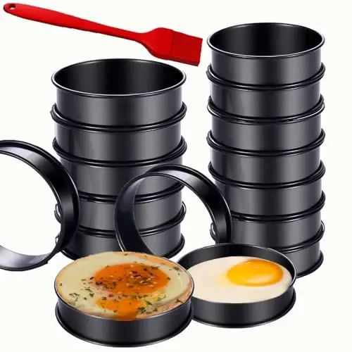16Packs English Muffin Rings Crumpet Rings NONSTICK -Stainless Steel Double Rolled Tart Rings 3.15 Inch & 4 Inch Round Metal Baking Cooking Pastry Ring Molds for cookies, pancakes, crumpets - 1