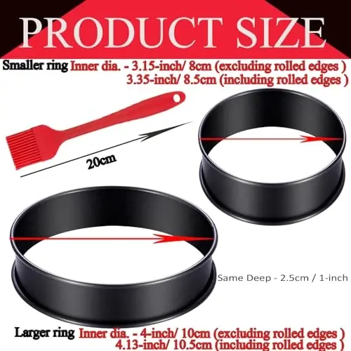 16Packs English Muffin Rings Crumpet Rings NONSTICK -Stainless Steel Double Rolled Tart Rings 3.15 Inch & 4 Inch Round Metal Baking Cooking Pastry Ring Molds for cookies, pancakes, crumpets - 2