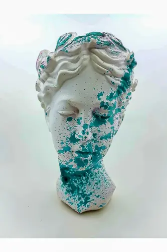17 Cm Büyük Helen Heykel Antik Büst Turkuaz Konsept Vazo Saksı Turkuaz-beyaz-Turkuaz 