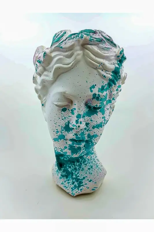 17 Cm Büyük Helen Heykel Antik Büst Turkuaz Konsept Vazo Saksı Turkuaz-beyaz-Turkuaz - BA ART
