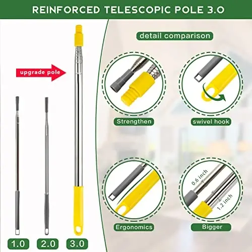 17 Foot High Reach Duster Kit with 2-to-9 Foot Extension Pole, Newliton 3-in-1 High Ceiling Chenille Duster, Microfiber Duster, Cobweb Duster, Indoor & Outdoor Extendable Bendable Duster Cleaning Set - 6