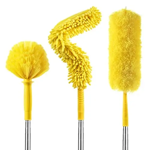 17 Foot High Reach Duster Kit with 2-to-9 Foot Extension Pole, Newliton 3-in-1 High Ceiling Chenille Duster, Microfiber Duster, Cobweb Duster, Indoor & Outdoor Extendable Bendable Duster Cleaning Set - Newliton