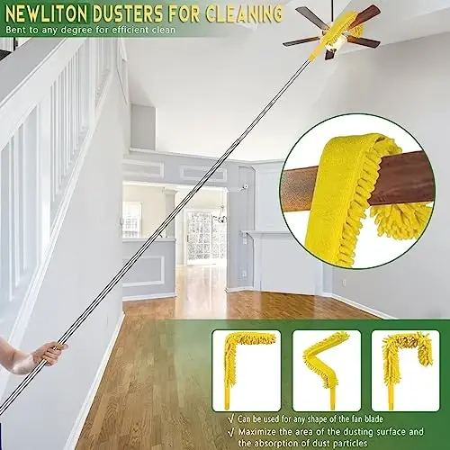 17 Foot High Reach Duster Kit with 2-to-9 Foot Extension Pole, Newliton 3-in-1 High Ceiling Chenille Duster, Microfiber Duster, Cobweb Duster, Indoor & Outdoor Extendable Bendable Duster Cleaning Set - Newliton (1)