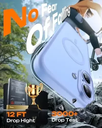 TOCOL for 17 Case, Full Camera Protection, Built-in Magnetic Ring, Compatible with Magsafe Charger, Drop Protection, Translucent Matte Phone Case for 17 6.3 inch (Light Blue) - 5