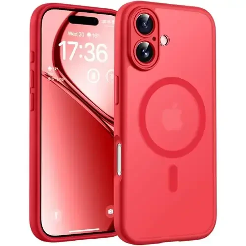 TOCOL for 17 Case, Full Camera Protection, Built-in Magnetic Ring, Compatible with Magsafe Charger, Drop Protection, Translucent Matte Phone Case for Phone 17 6.3 inch (Red) 