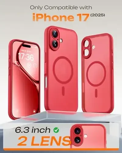 TOCOL for 17 Case, Full Camera Protection, Built-in Magnetic Ring, Compatible with Magsafe Charger, Drop Protection, Translucent Matte Phone Case for Phone 17 6.3 inch (Red) - 2