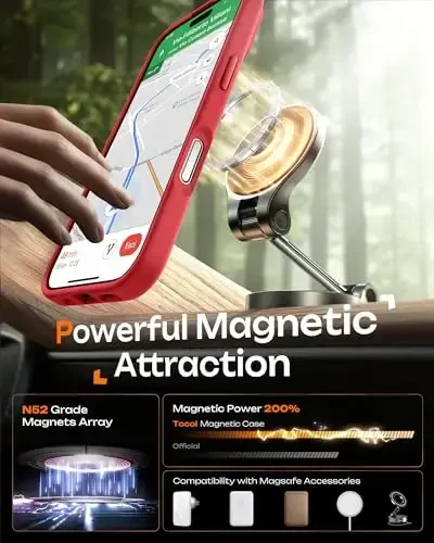 TOCOL for 17 Case, Full Camera Protection, Built-in Magnetic Ring, Compatible with Magsafe Charger, Drop Protection, Translucent Matte Phone Case for Phone 17 6.3 inch (Red) - 4