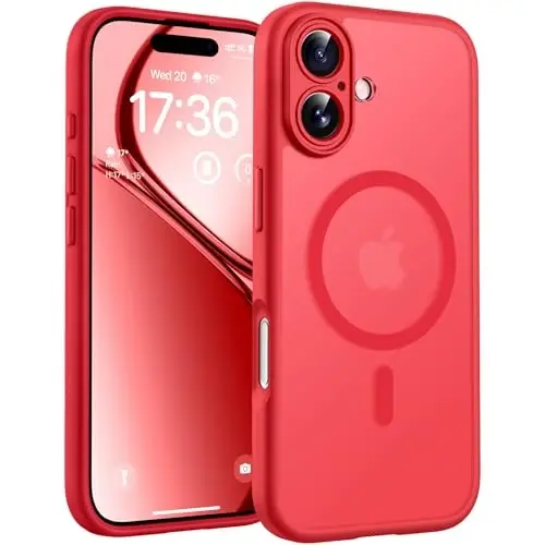 TOCOL for 17 Case, Full Camera Protection, Built-in Magnetic Ring, Compatible with Magsafe Charger, Drop Protection, Translucent Matte Phone Case for Phone 17 6.3 inch (Red) - 1
