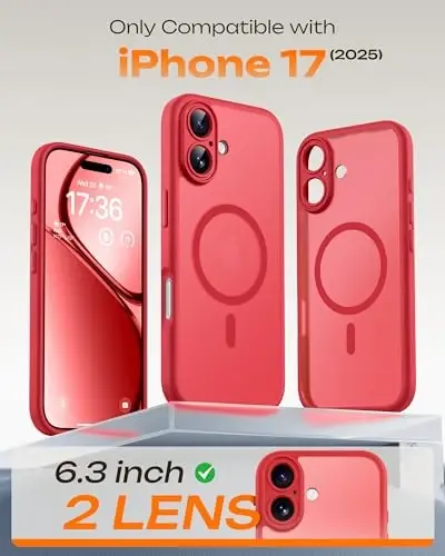 TOCOL for 17 Case, Full Camera Protection, Built-in Magnetic Ring, Compatible with Magsafe Charger, Drop Protection, Translucent Matte Phone Case for Phone 17 6.3 inch (Red) - 2