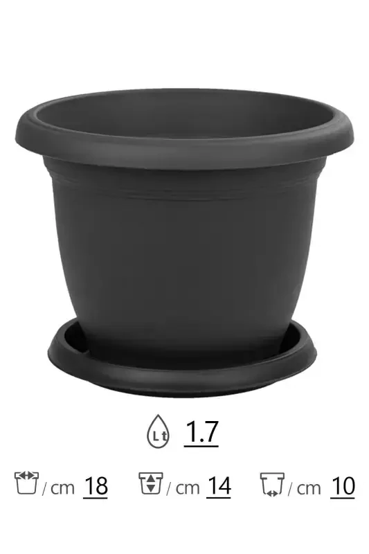 1.7 Litr Antratsit Kulrang Taglikli Mat Plastik Kichik Oʻlchamli Dumaloq Gultuvak Villa No3 Ø18x13,2cm-1,7L - 2