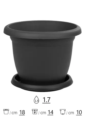 1.7 Litr Antratsit Kulrang Taglikli Mat Plastik Kichik Oʻlchamli Dumaloq Gultuvak Villa No3 Ø18x13,2cm-1,7L - 2