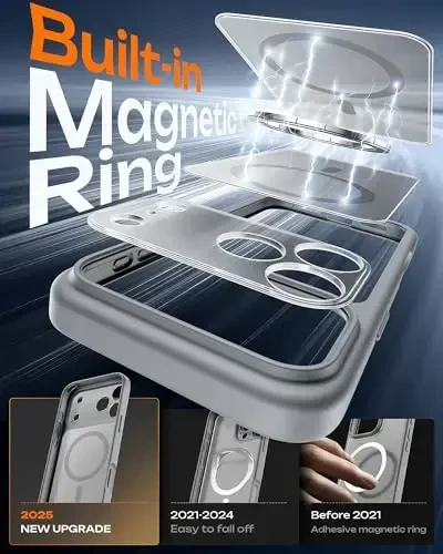 TOCOL for 17 Pro Max Case, Full Camera Protection, Built-in Magnetic Ring, Compatible with Magsafe Charger, Translucent Matte Phone Case for 17 ProMax 6.9 inch (Gray) - 4