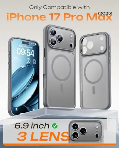 TOCOL for 17 Pro Max Case, Full Camera Protection, Built-in Magnetic Ring, Compatible with Magsafe Charger, Translucent Matte Phone Case for 17 ProMax 6.9 inch (Gray) - TOCOL (1)