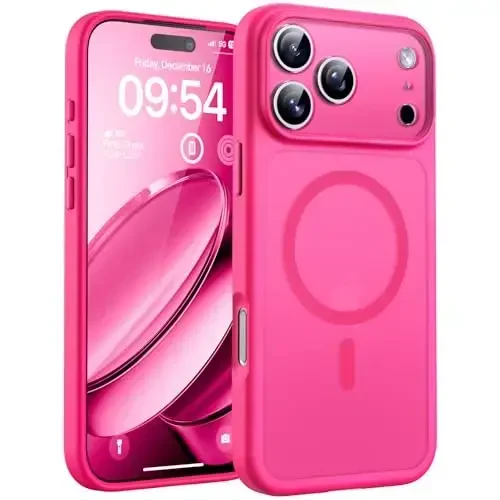 TOCOL for 17 Pro Max Case, Full Camera Protection, Built-in Magnetic Ring, Compatible with Magsafe Charger, Translucent Matte Phone Case for17 ProMax 6.9 inch (Hot Pink) 
