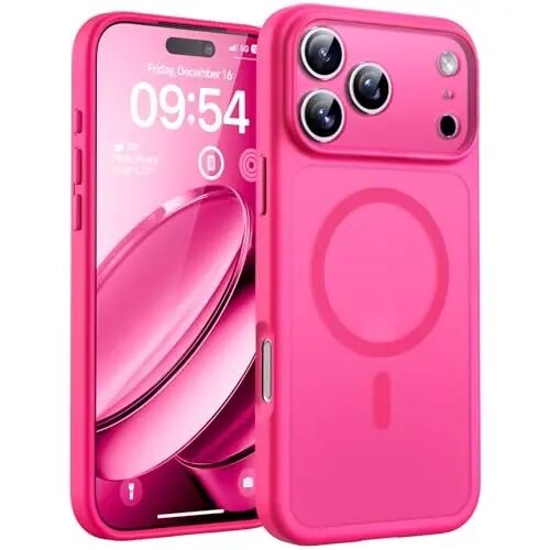 TOCOL for 17 Pro Max Case, Full Camera Protection, Built-in Magnetic Ring, Compatible with Magsafe Charger, Translucent Matte Phone Case for17 ProMax 6.9 inch (Hot Pink) - 1