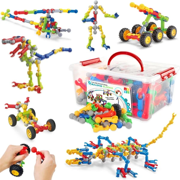 170 Pcs STEM Building Toys for Kids Ages 4-8, Building Blocks Educational Construction Engineering Building Kit for Age 3 4 5 6 7 8 9 Year Old Creative Kids Games, Christmas Birthday Gifts Boys Girls - AFOMIDA