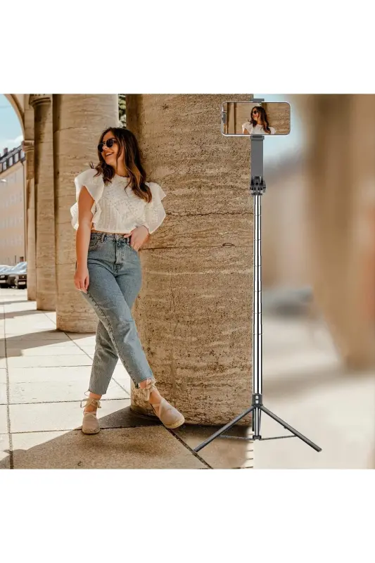 170cm Selfie Çubuğu Uzaktan Kumandalı Telefon Yüksekliği Ayarlanabilir Masaüstü ,Taşınabilir ripod-ES01 - 4
