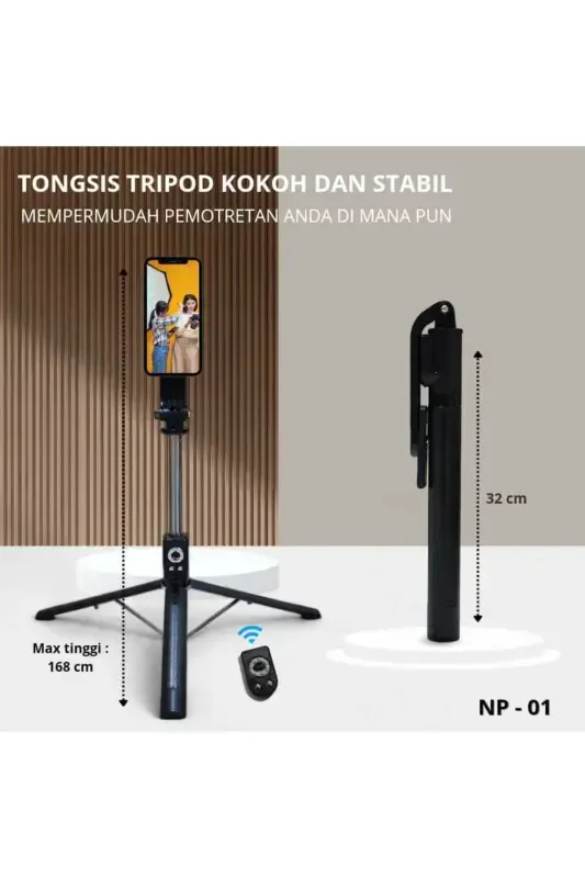 170cm Selfie Stick Remote Control Phone Height Adjustable Desktop, Portable Tripod-ES01 - EN SİGA