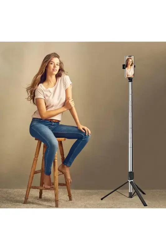 170cm Selfie tayoqchasi Masofadan boshqariladigan telefon Balandligi sozlanadigan stol usti, Portativ tripod-ES01 - 3