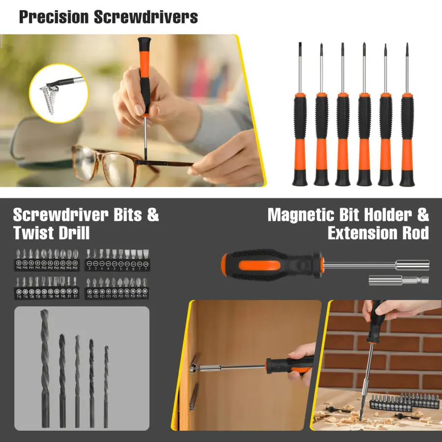 171 Piece Household Tool Kit/Mechanics Tool Set, Socket Wrench Auto Repair Tool Combination Package 1/4