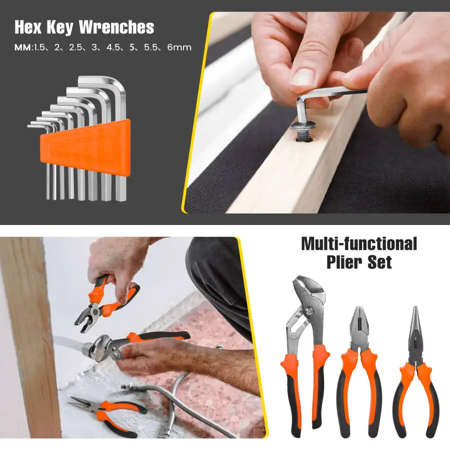 171 Piece Household Tool Kit/Mechanics Tool Set, Socket Wrench Auto Repair Tool Combination Package 1/4