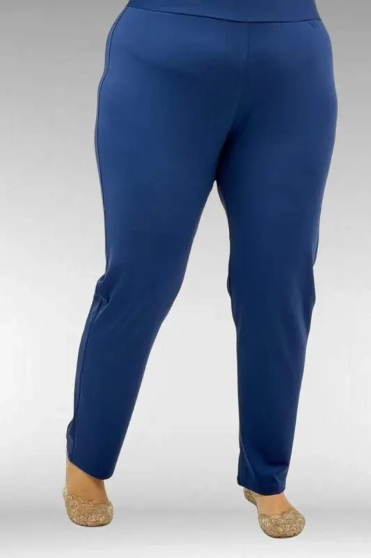 1727 Büyük Beden Uzunkol Tesettür Mayo Takım - Göz Desen İndigo-İndigo - 3