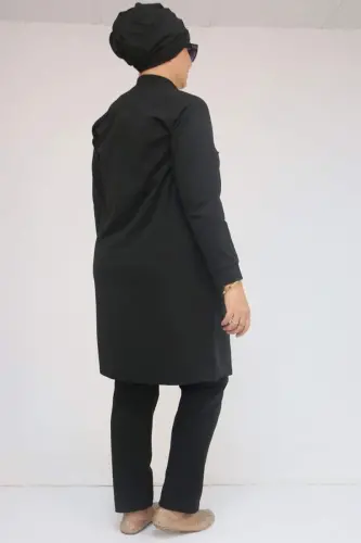 1732 Plus Size Turtleneck Zipper Swimsuit - Black - 3